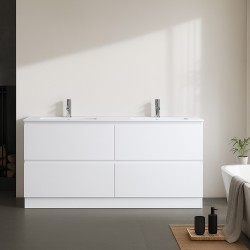 DNF 1500X460X830MM PLYWOOD FLOOR STANDING VANITY - GLOSSY WHITE WITH DOUBLE CERAMIC TOP DNF 1500X460X830MM PLYWOOD FLOOR STANDING VANITY - GLOSSY WHITE WITH DOUBLE CERAMIC TOP
